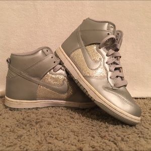 High top silver sparkle Nike shoes